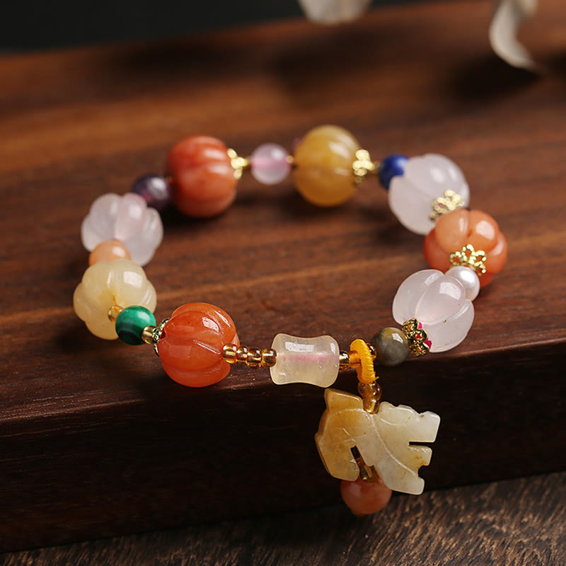 Fortune Jewel Natural Golden Silk Jade Crystals Gourd Pixiu Pumpkin Beads Wealth Charm Bracelet