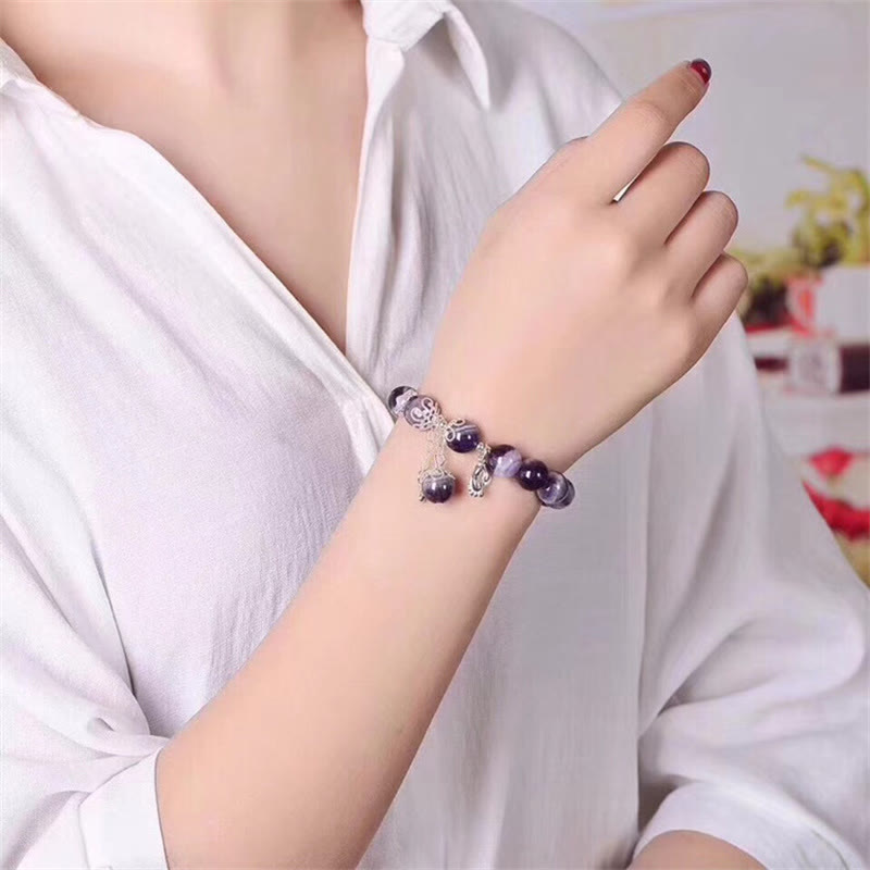 Fortune Jewel 925 Sterling Silver Natural Amethyst Healing Feet Love Heart Charm Bracelet