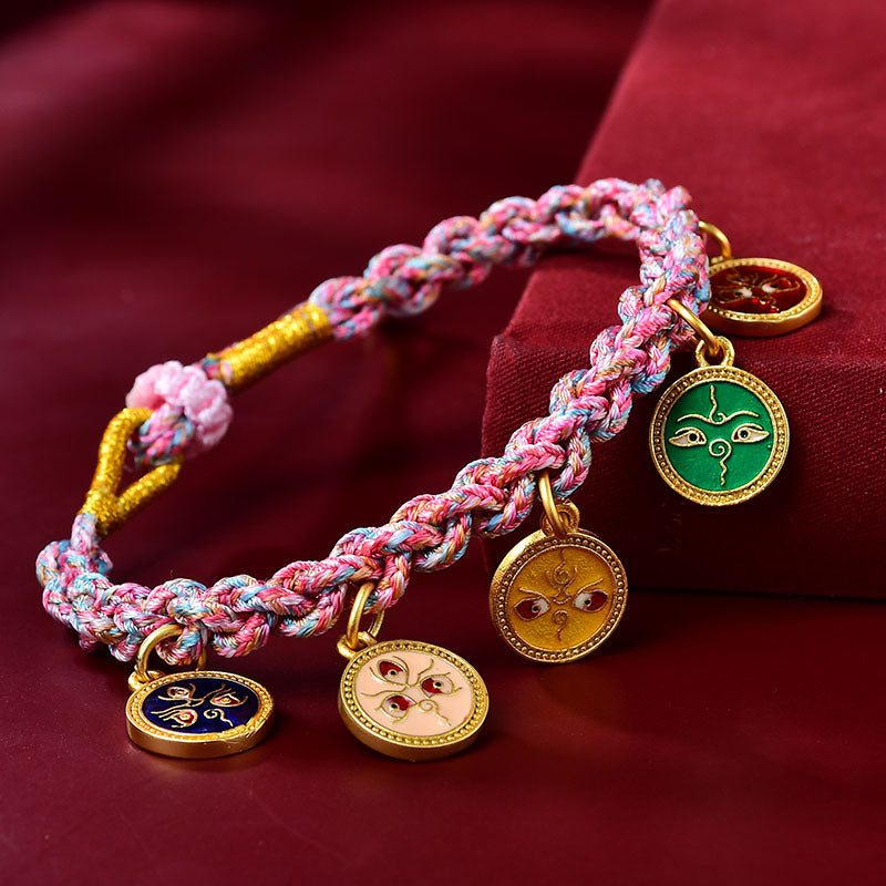 Fortune Jewel Handmade Tibetan Multicolored Rope Five God Of Wealth Luck Braid Bracelet