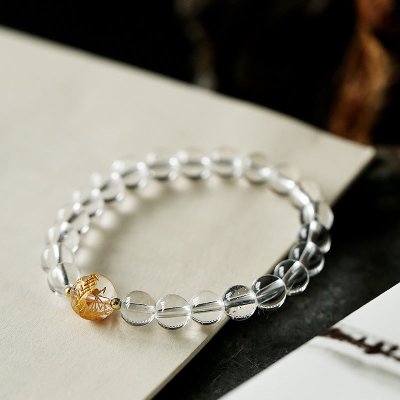 Fortune Jewel Natural Black Obsidian White Crystal Black Onyx Dragon Strength Bracelet