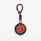 Fortune Jewel Tibet Om Mani Padme Hum PiXiu Copper Coin Small Leaf Red Sandalwood Cinnabar Protection Key Chain