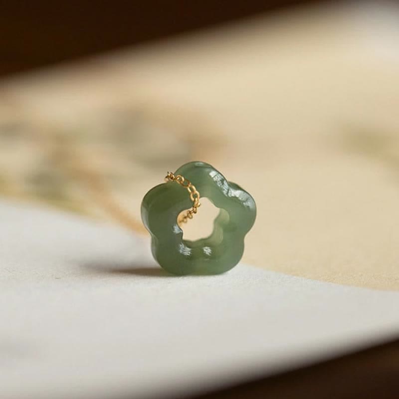 Fortune Jewel Dainty Hetian Jade Cyan Jade Luck Floral Charm Necklace Pendant