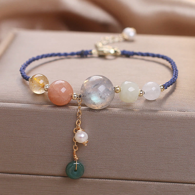 Fortune Jewel Moonstone Sunstone Beads Peace Buckle Charm Healing Bracelet