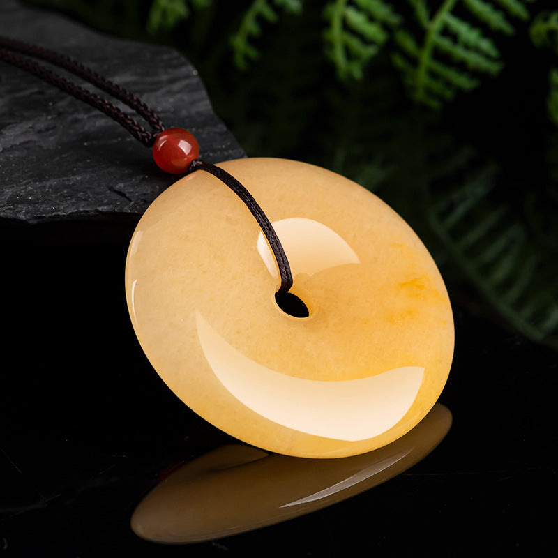 Fortune Jewel Round Golden Silk Jade Peace Buckle Wealth Pendant Necklace
