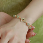Fortune Jewel Natural Hetian Jade Bead Square Pattern Luck Chain Bracelet