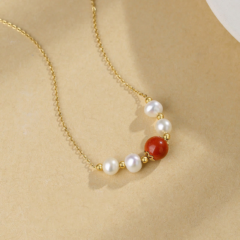 Fortune Jewel 925 Sterling Silver Pearl Cinnabar Sincerity Healing Bead Chain Necklace Pendant