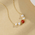 Fortune Jewel 925 Sterling Silver Pearl Cinnabar Sincerity Healing Bead Chain Necklace Pendant