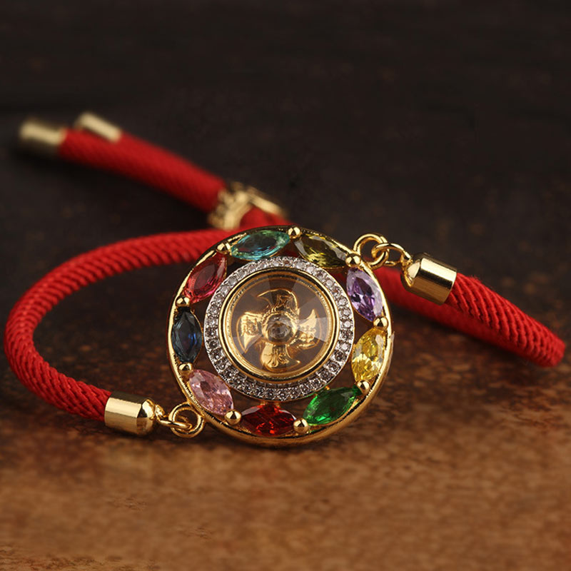 Fortune Jewel Colorful Zircon Copper Wealth Luck Rotation Bracelet Necklace Pendant