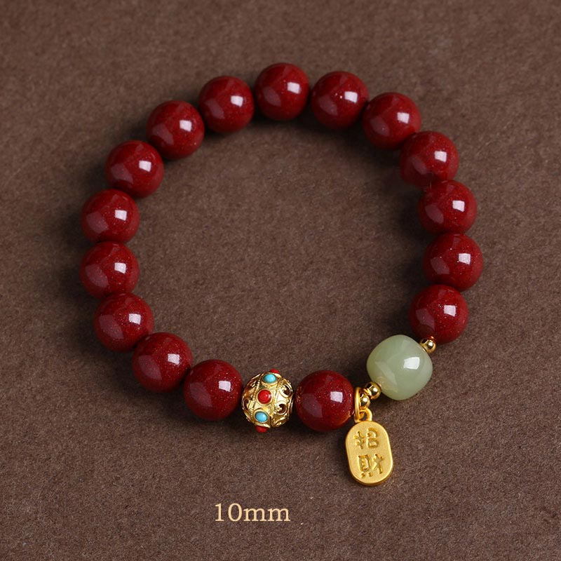 Fortune Jewel Cinnabar Green Aventurine Fortune Protection Charm Bracelet