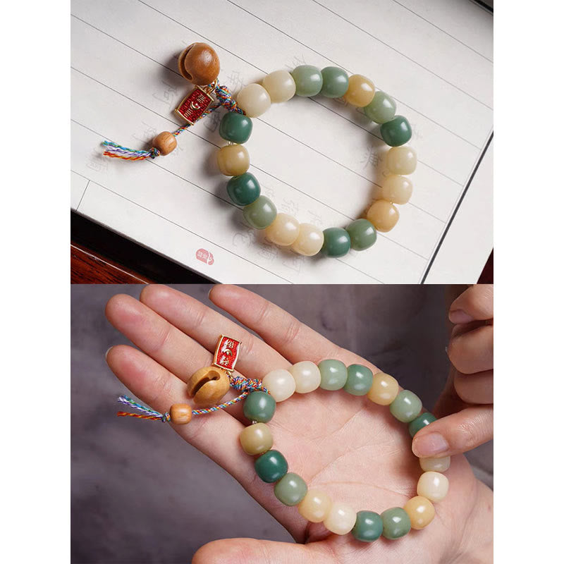 Fortune Jewel Natural Gradient Bodhi Seed Wisdom Wooden Fish Drum Charm Bracelet