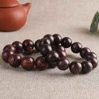Fortune Jewel 925 Sterling Silver Inlaid Small Leaf Red Sandalwood Om Mani Padme Hum Character Auspicious Clouds Protection Bracelet