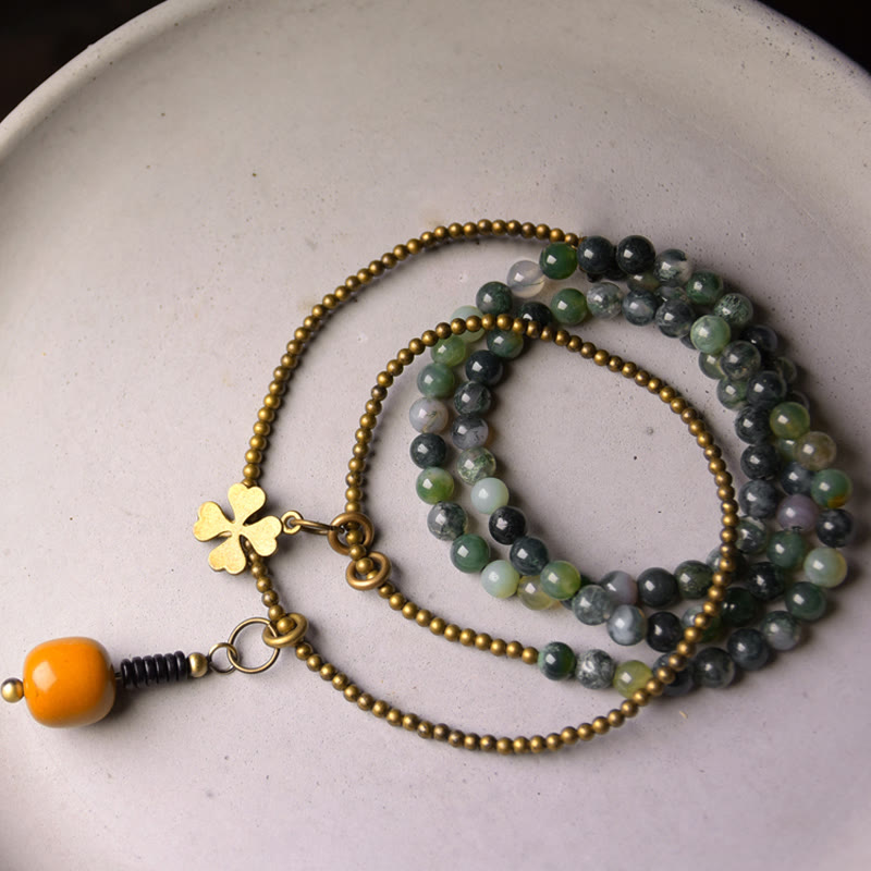Fortune Jewel Moss Agate Copper Lucky Multilayer Bracelet