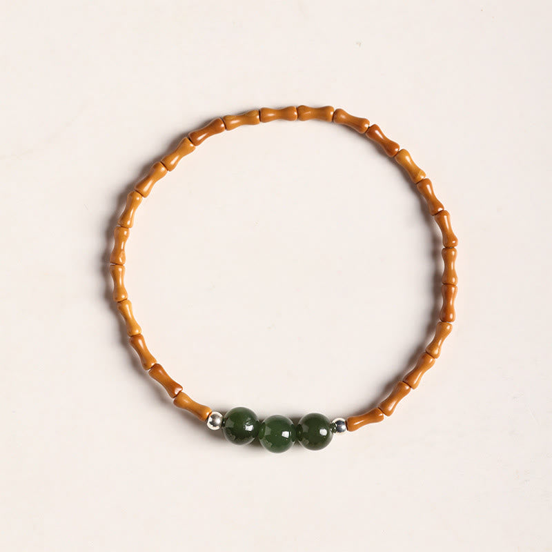 Fortune Jewel Natural Olive Pit Bamboo Pattern Hetian Jade Beads Luck Bracelet