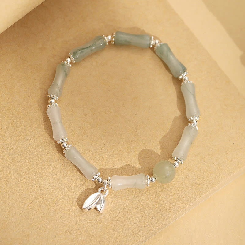 Fortune Jewel 925 Sterling Silver Natural Tianshan Jade Bamboo Charm Luck Bracelet