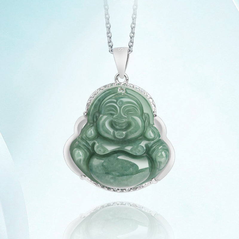 Fortune Jewel Laughing Buddha Jade Abundance Necklace Titanium Steel Chain Pendant Fortune Jewel