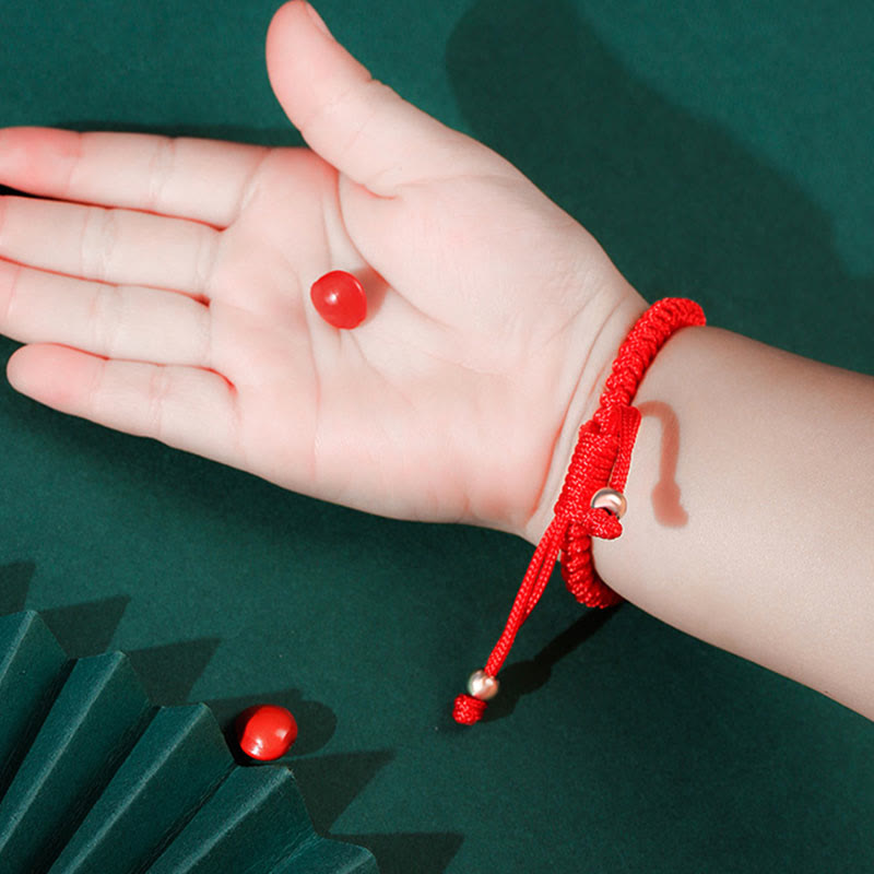 Fortune Jewel 999 Sterling Silver PiXiu Wealth King Kong Knot String Braided Kids Child Bracelet