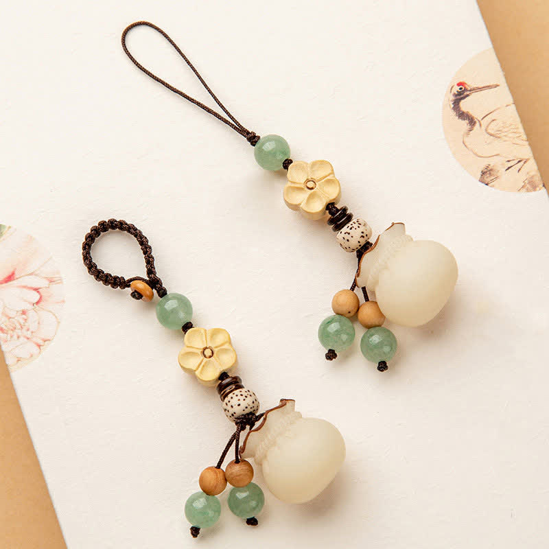Fortune Jewel Natural Bodhi Seed Money Bag Flower Blessing Prosperity Keychain