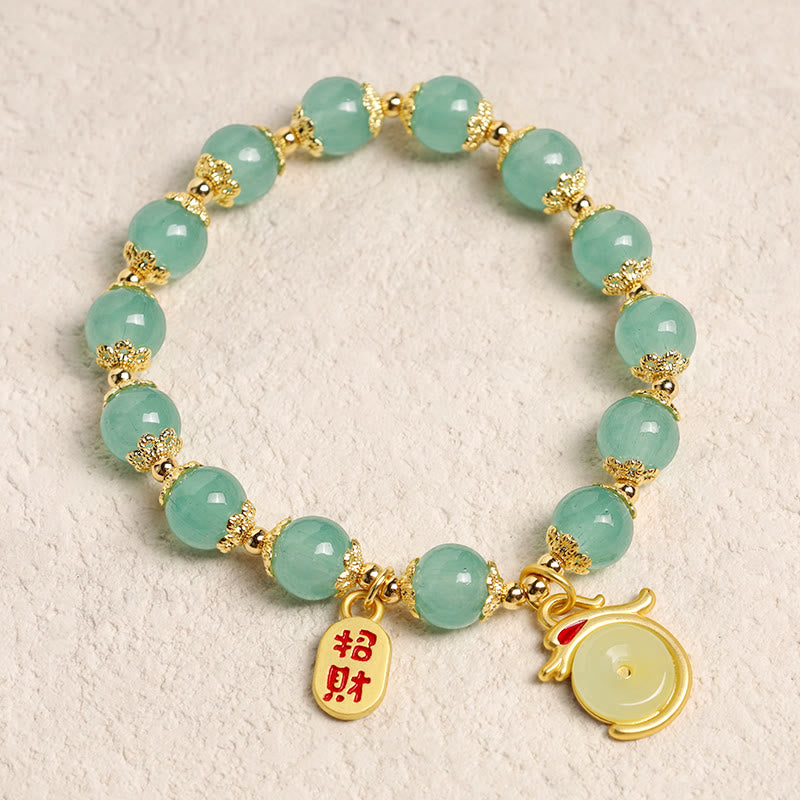 Fortune Jewel Year of the Dragon Red Agate Green Aventurine Peace Buckle Fu Character Lucky Fortune Bracelet