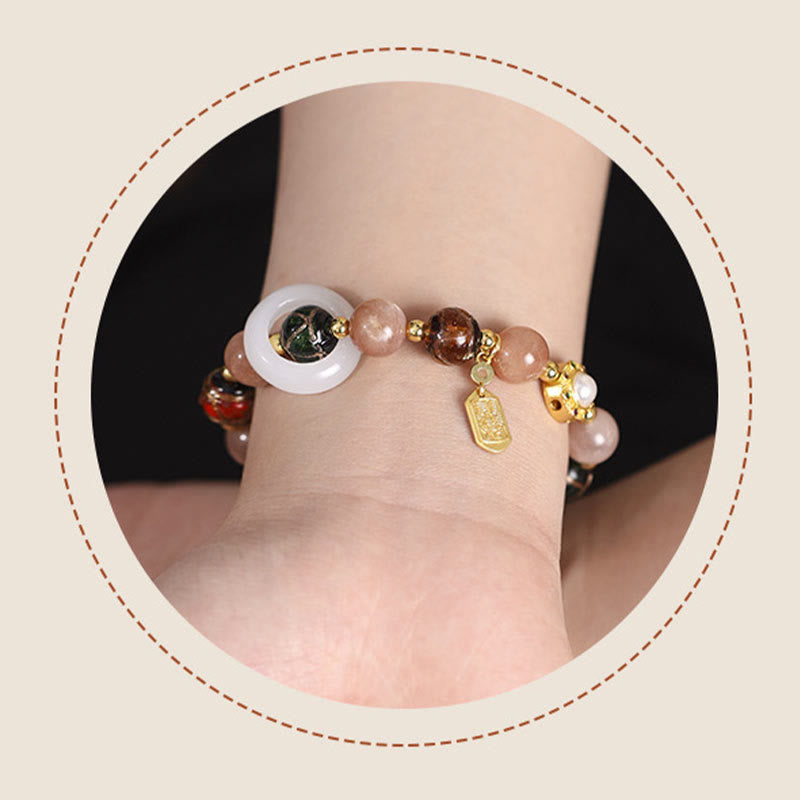 Fortune Jewel Tibetan Incense Ash Liuli Glass Tridacna Stone Sun Stone Om Mani Padme Hum Prayer Wheel Charm Bracelet