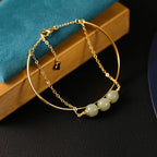 Fortune Jewel Copper Plated Gold Hetian Jade Bead Luck Double Layer Bracelet Bangle