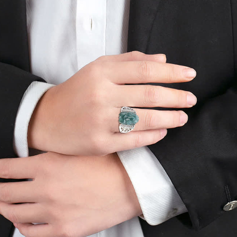 Fortune Jewel 925 Sterling Silver Fengshui Wealth Prosperity Jade PiXiu Luck Ring
