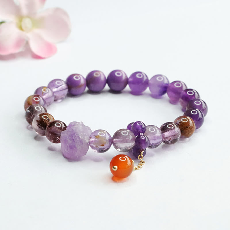 Fortune Jewel Natural Amethyst Purple Phantom Gemstone Spiritual Awareness Bracelet