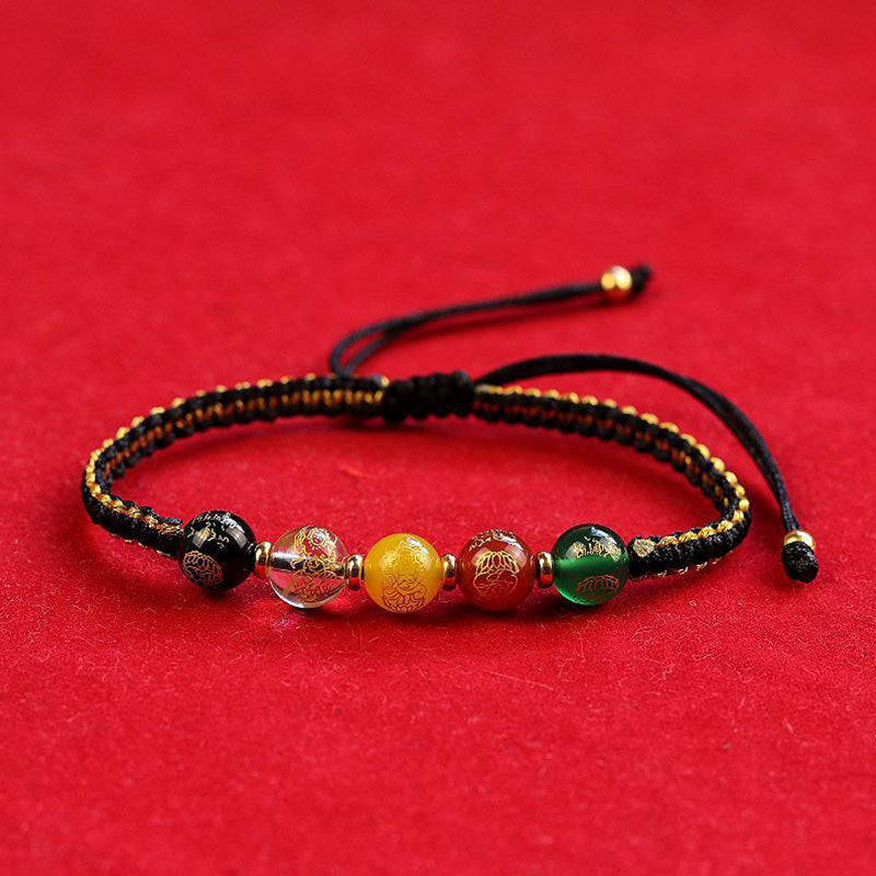 Fortune Jewel Five Directions Gods of Wealth Agate Handmade Protection String Braid Bracelet