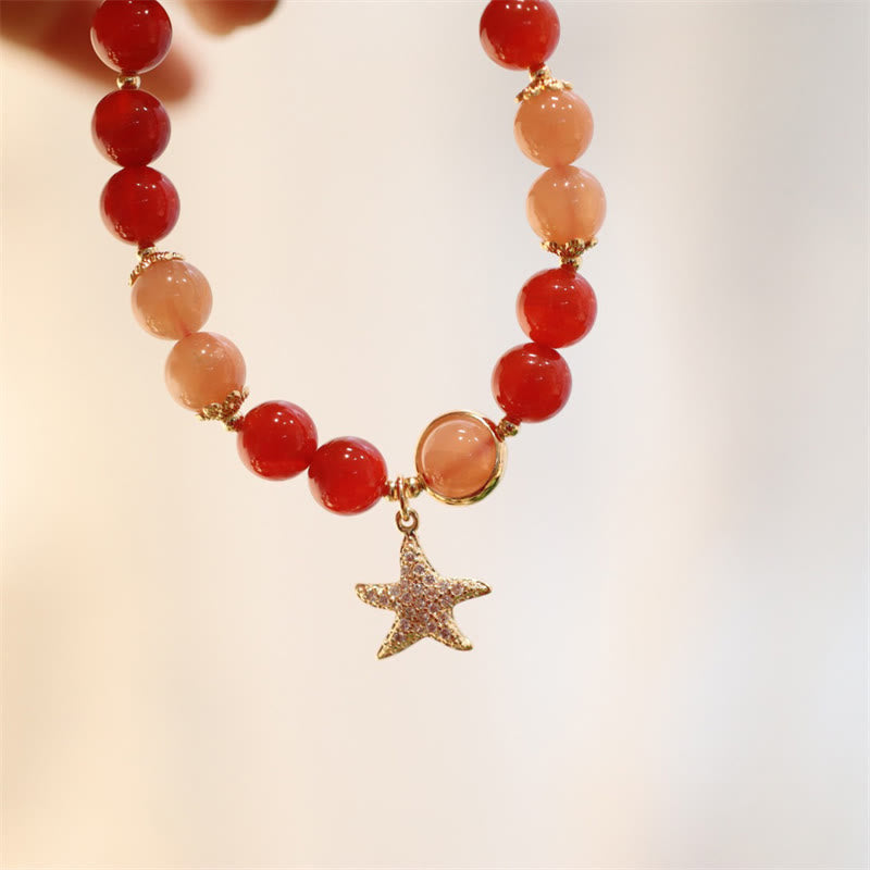 Fortune Jewel Sun Stone Peach Moonstone Red Agate Crystal Star Wealth Bracelet