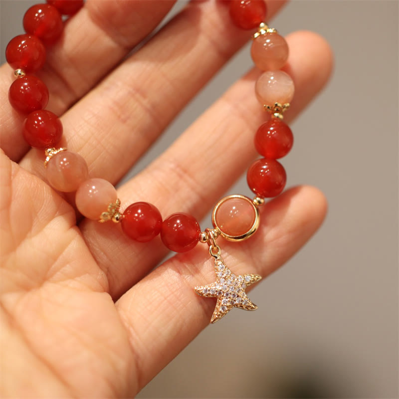 Fortune Jewel Sun Stone Peach Moonstone Red Agate Crystal Star Wealth Bracelet