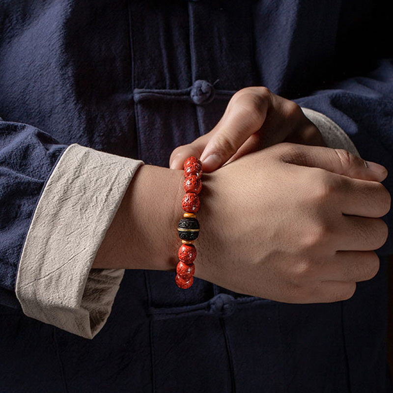 Fortune Jewel Natural Cinnabar Ebony Calm Blessing Bracelet