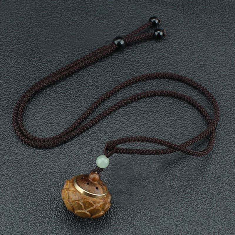 Fortune Jewel Tibet Green Sandalwood Rosewood Om Mani Padme Hum Lotus Positive Soothing Necklace Pendant Fortune Jewel