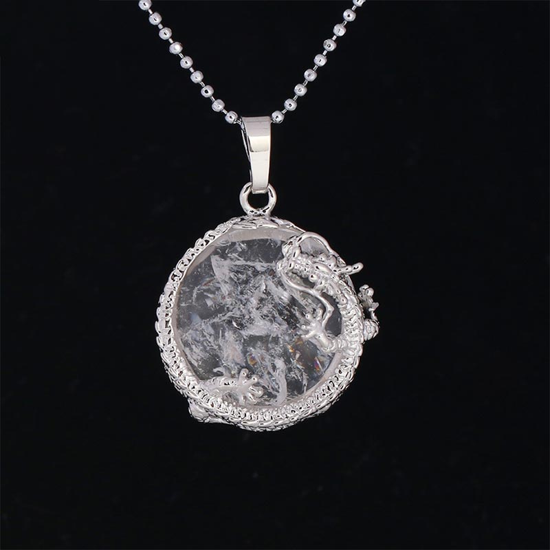 Fortune Jewel Chinese Dragon Natural Quartz Crystal Healing Energy Necklace Pendant