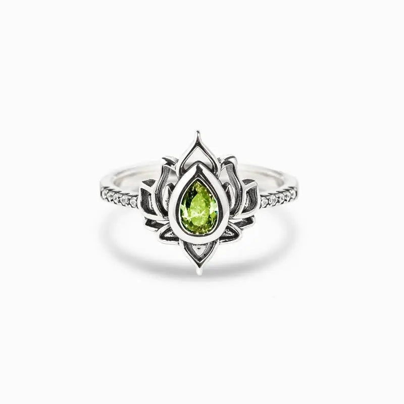 Fortune Jewel 925 Sterling Silver Lotus Zircon Blessing Protection Ring Fortune Jewel