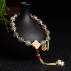 Fortune Jewel Natural Gray Agate Fu Character Pearl Tassel Balance Bracelet