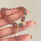 Fortune Jewel Natural Strawberry Quartz Zircon Flower Positive Charm Bracelet