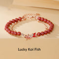 Fortune Jewel 925 Sterling Silver Lucky Koi Fish Cinnabar Zircon Prosperity Double Layer Chain Bracelet