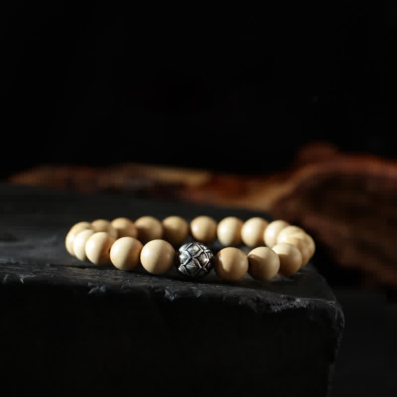 Fortune Jewel Tibet Peach Wood Lotus Cinnabar Bagua Yin Yang Luck Wealth Bracelet