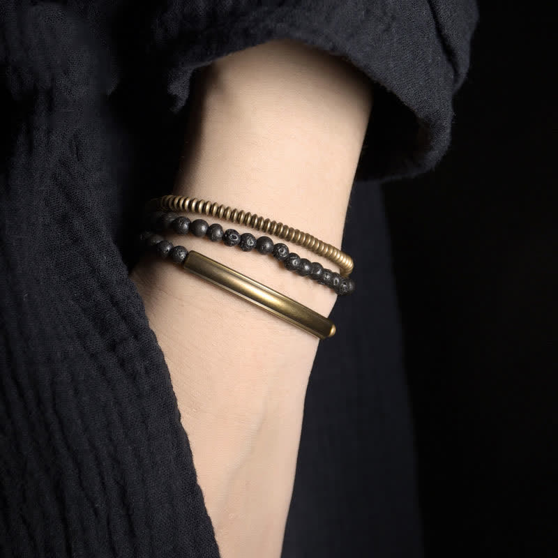 Fortune Jewel Vintage Lava Rock Copper Support Bracelet