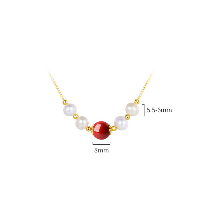 Fortune Jewel 925 Sterling Silver Pearl Cinnabar Sincerity Healing Bead Chain Necklace Pendant