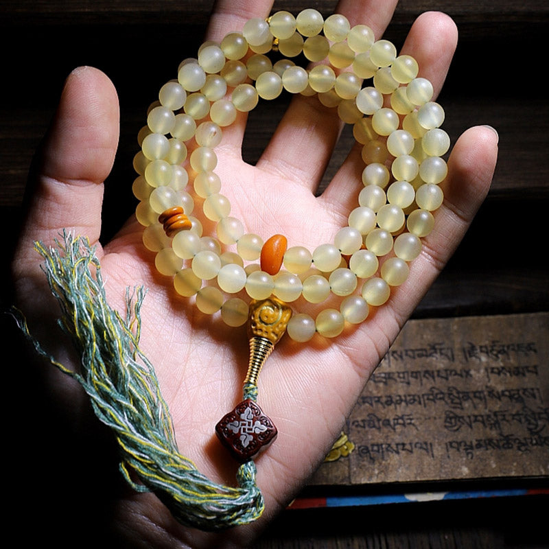 Fortune Jewel 108 Mala Beads Tibet Sheep Horn Amber Luck Bracelet