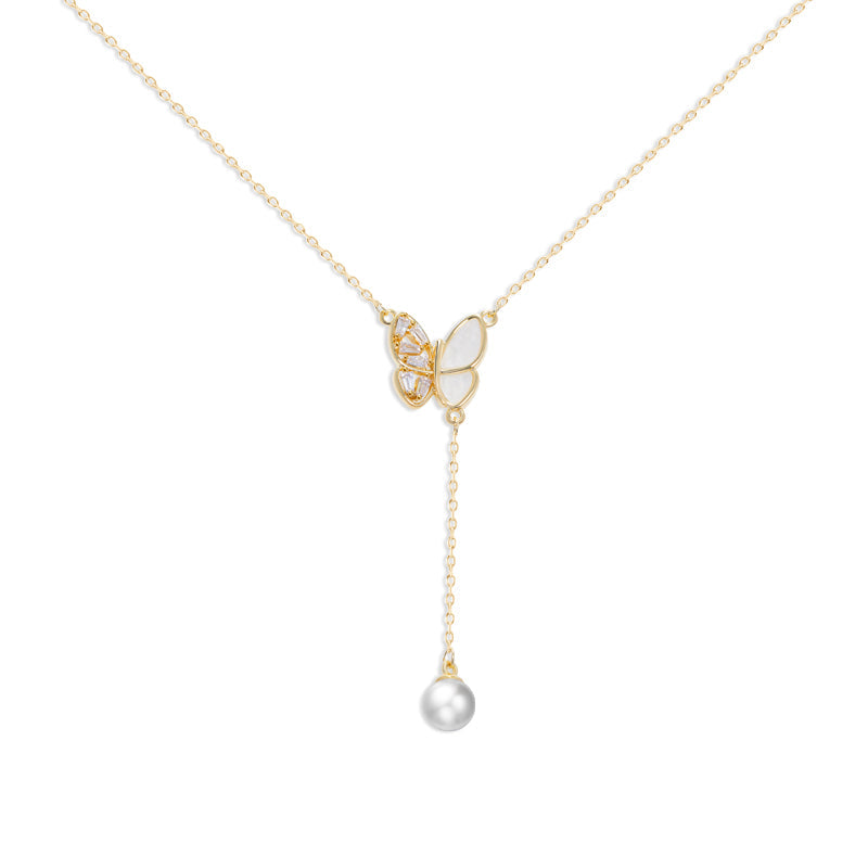 Fashion Butterfly Necklace with Pearl Charm