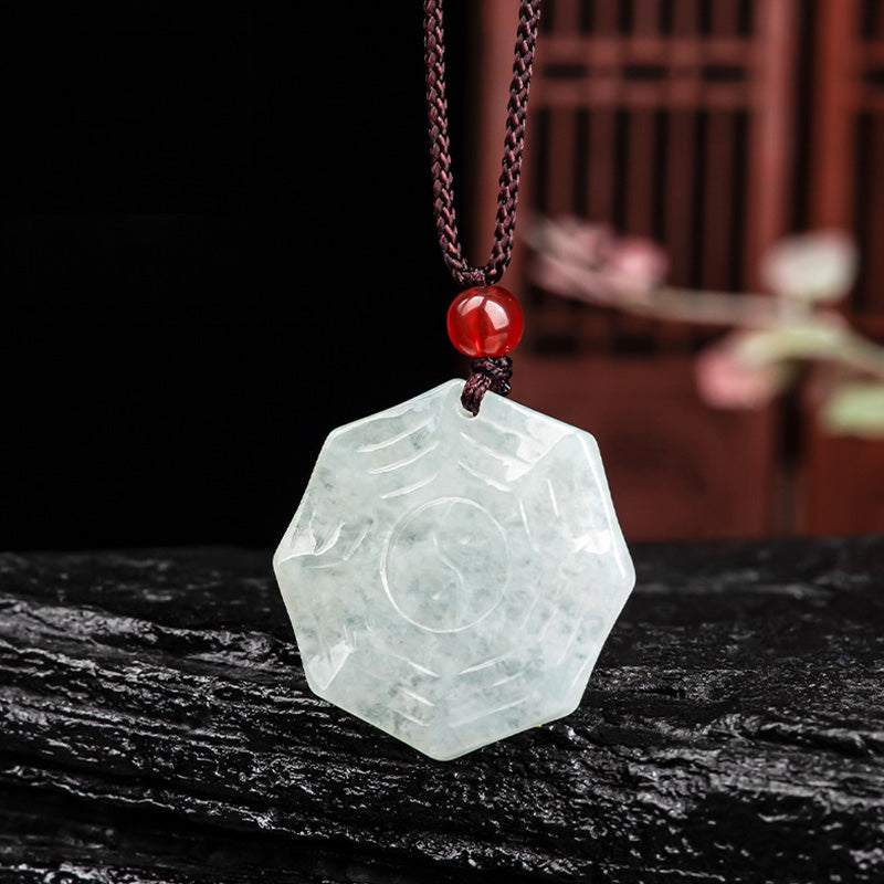 Fortune Jewel Natural Jade Bagua Yin Yang Luck Necklace Pendant Fortune Jewel