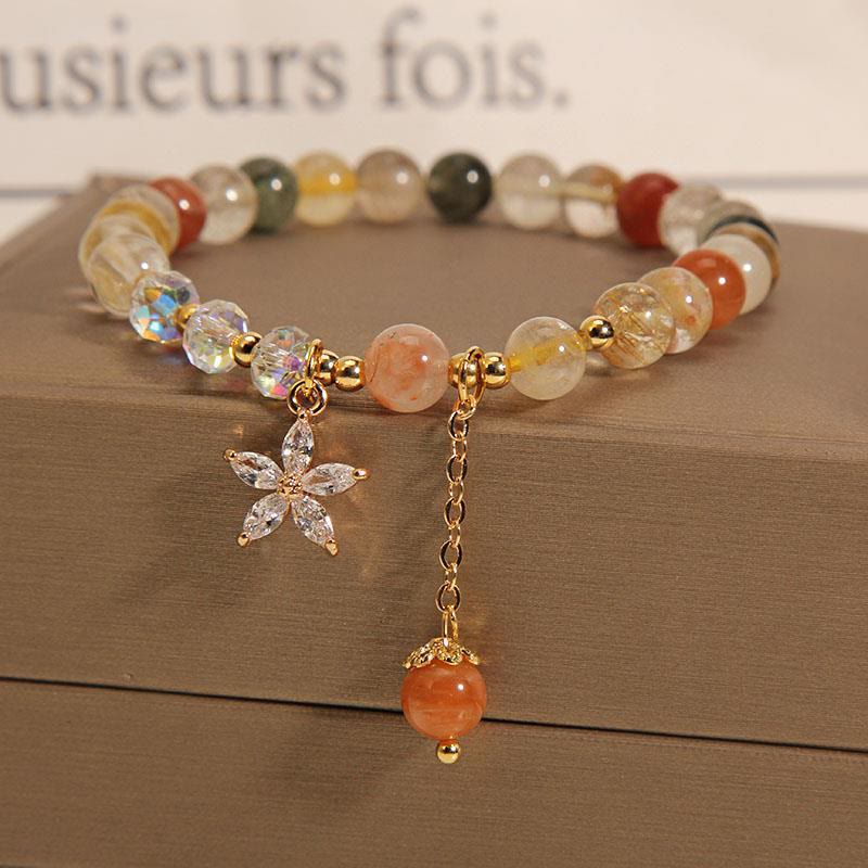 Fortune Jewel Multicolored Rutilated Quartz Auspiciousness Zircon Flower Bracelet