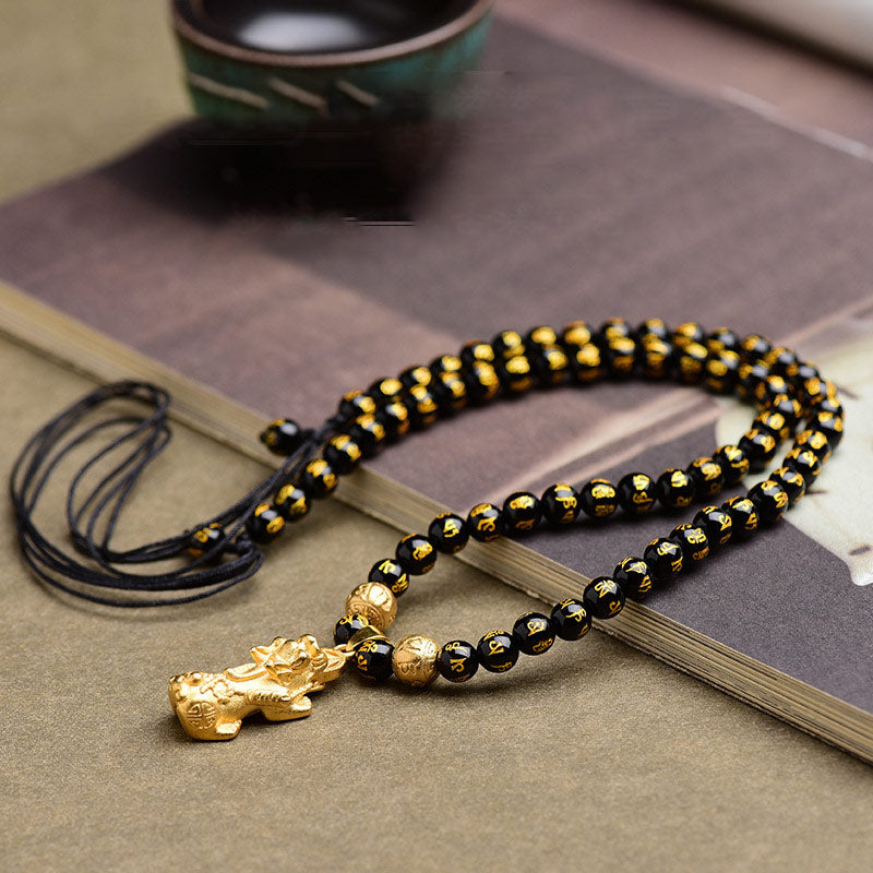 Fortune Jewel FengShui Obsidian PiXiu Wealth Necklace
