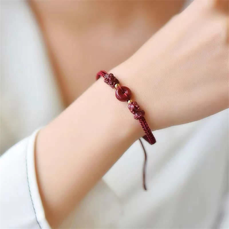 Fortune Jewel Cinnabar PiXiu Blessing Copper Coin Peace Buckle Red String Bracelet