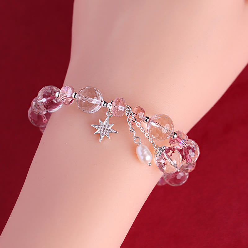 Fortune Jewel White Crystal Pink Crystal Protection Star Charm Bracelet
