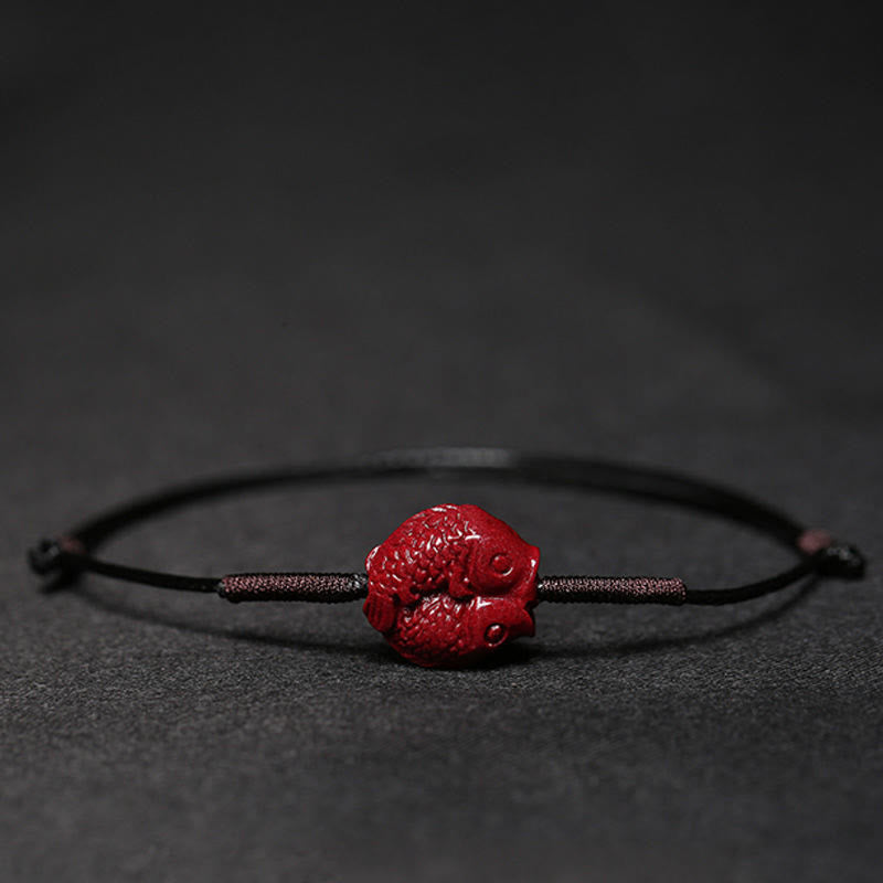 Fortune Jewel Handmade Plum Blossom Four Leaf Clover PiXiu Lotus Koi Fish Cinnabar Blessing Braid Bracelet