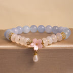 Fortune Jewel Aquamarine White Agate Pearl Abacus Beads Flower Healing Bracelet
