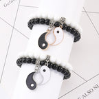 Fortune Jewel 2Pcs Black Onyx White Turquoise Bead Yin Yang Protection Couple Bracelet