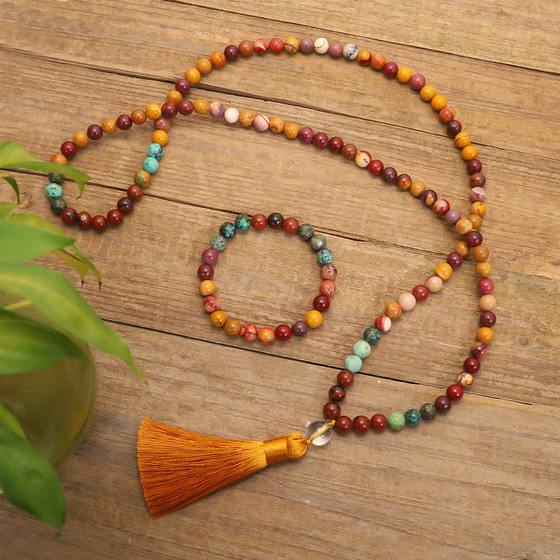 Fortune Jewel 108 Mala Beads Mookaite Emotional Growth Bracelet Tassel Necklace Pendant